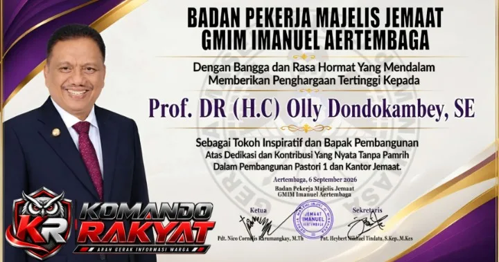 Piagam Penghargaan GMIM IMANUEL Aertembaga kepada Olly Dondokambey. (dok.istimewa)